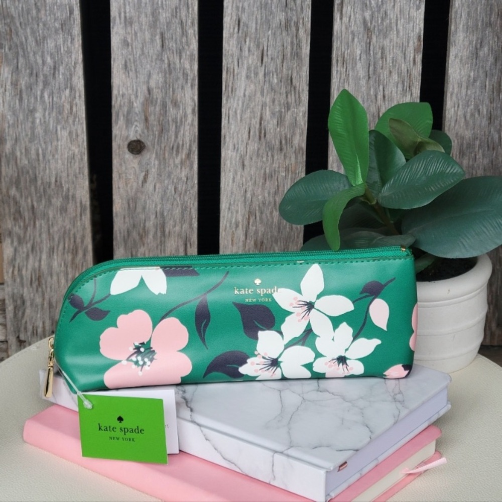 Kate Spade Green Floral Pencil Case